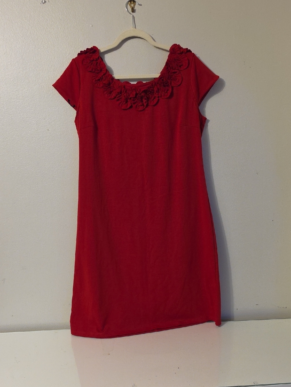 AA Studio Red Ruffled Neckline Dress Size 14W.